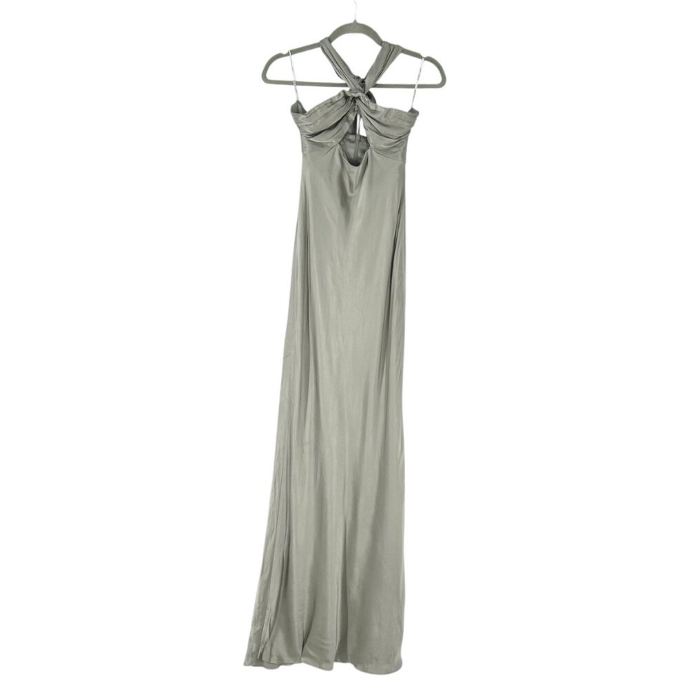 NWT Shona Joy La Lune Ruched Halter Maxi Dress in Sage 4 - Picture 3 of 10